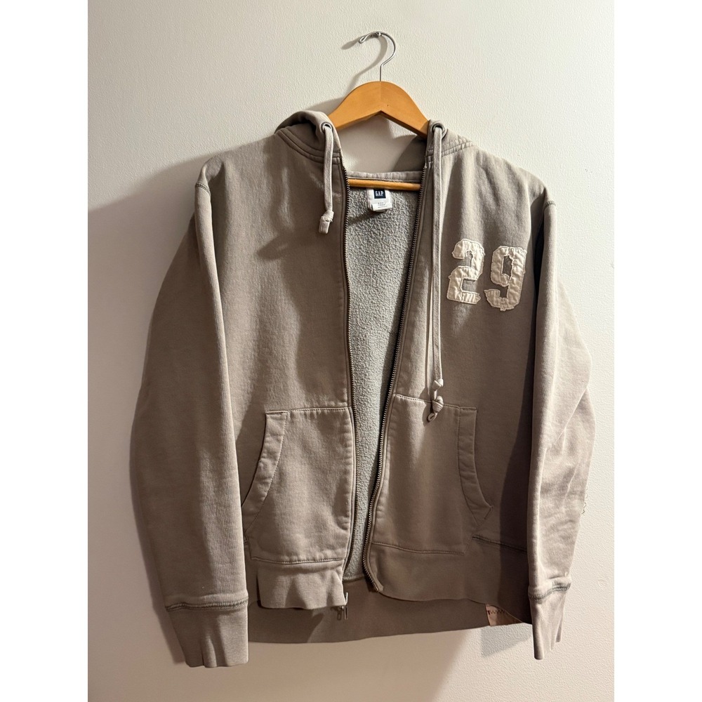 Vintage GAP Y2K Full Zip Hoodie Gray Distressed 29 Applique Mens Small